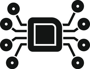 Fototapete - simple vector icon of a microchip connecting with circuit wires, representing computer science and t