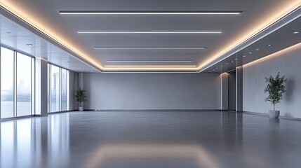 Poster - empty modern office space with city view and minimalist decor