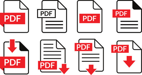 Poster - pdf file format download symbols, web format information, pdf file format icon set vector illustration.