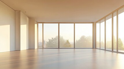 Wall Mural - Modern Empty Room with Large Windows and Hardwood Floor