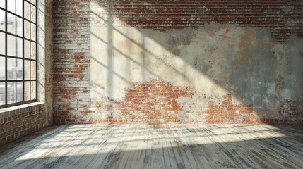 Wall Mural - Brick Wall and Wooden Floor with Window Light