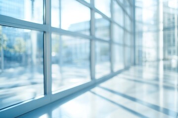 Wall Mural - Abstract Blurred View Through Modern Office Window with Light Streaks and Shadows.