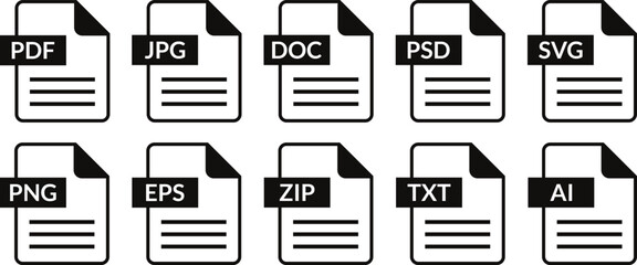 Poster - file format symbols, web format information, file format extensions icon set vector illustration.