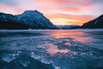 Poster - Frozen lake and mountains