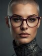 © RENDISYAHRUL - Fashionable woman with buzz cut hairstyle wearing glasses