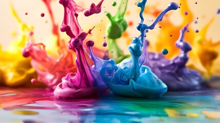 Poster - Captivating image of a colorful ink splash dispersing across a paper surface creating dynamic and visually striking abstract patterns and designs  This fluid