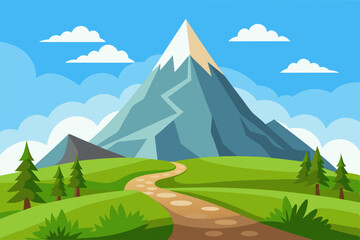 Sticker - Vector illustration of a mountain and landscape