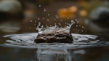Poster - Powerful splash of water captured as a rock hits the surface of a tranquil pond creating a mesmerizing ripple and droplet effect  The image showcases the dynamic energy and fluid motion of the water