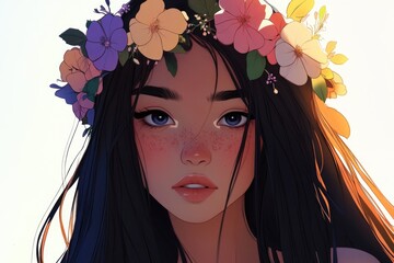 Wall Mural - Woman with flower crown