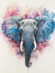 Wall Mural - Watercolor Elephant Painting  Animal Portrait  Wildlife Art  Abstract Background