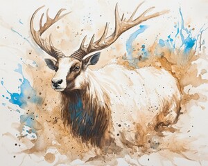 Wall Mural - Watercolor Painting of a Deer with Large Antlers