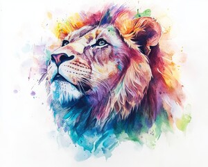 Wall Mural - Watercolor Painting of a Lion s Head