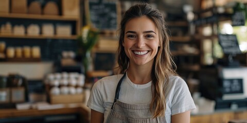 Canvas Print - Woman in Apron at Counter