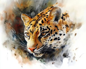 Wall Mural - Watercolor Painting of a Leopard Close up