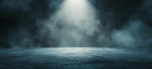 Poster - A dark, foggy background with a spotlight shining on a concrete floor.
