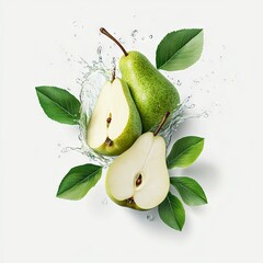 fresh green pears splashing in water, showcasing vibrant colors and natural beauty, perfect for heal