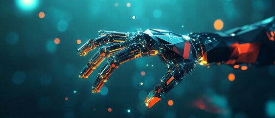 Poster - Futuristic Robotic Arm HUD Background. Low Poly Design for Automation and AI
