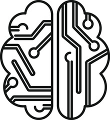 Fototapete - line art vector icon of a brain with circuits, representing the concept of artificial intelligence