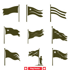 Dynamic Flag Illustrations  Vibrant Vector Silhouettes Showcasing National Identity