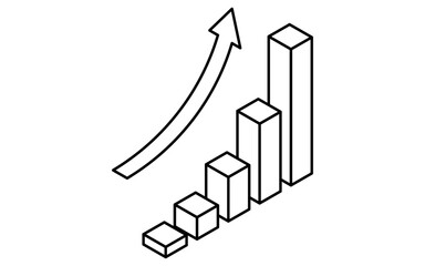 Business goal image, simple line drawing illustration of an ascending graph, isometric