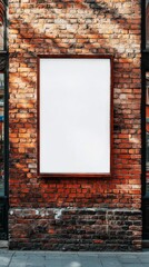 Blank White Poster on Vintage Brick Wall in Trendy Shopping District. Cultural Inclusivity and Freedom in Urban Advertising Space. Creative Marketing Background for End-of-Season Promotions. 4K Wallpa