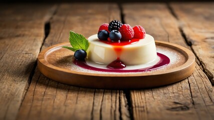 Wall Mural - italian dessert dish panna cotta isolated on an aesthetic plating, concept for advertisement background