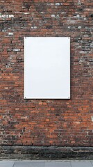 Blank White Poster on Vintage Brick Wall in Trendy Shopping District. Cultural Inclusivity and Freedom in Urban Advertising Space. Creative Marketing Background for End-of-Season Promotions. 4K Wallpa