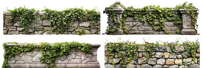 Wall Mural - Set of stone walls covered in vines, cut out