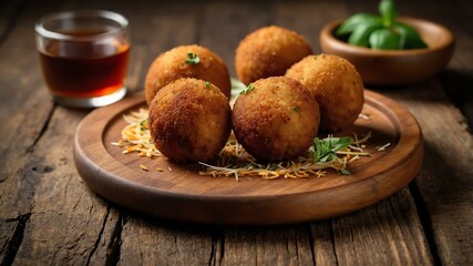 Wall Mural - italian appetizers dish arancini isolated on an aesthetic plating, concept for advertisement background