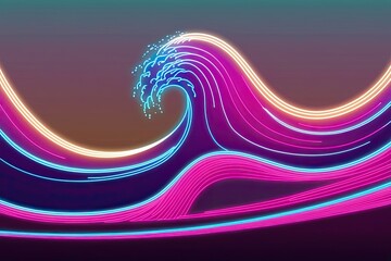 Sticker - Vibrant Neon Wave Artwork with Dynamic Gradient and Illuminated Effects