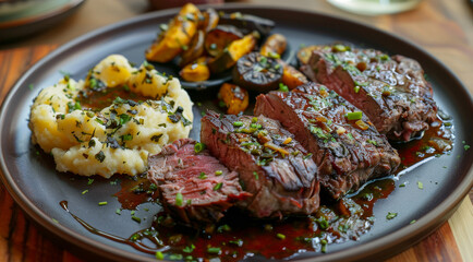 Wall Mural -  A plate of meat with a side of mashed potatoes fresh