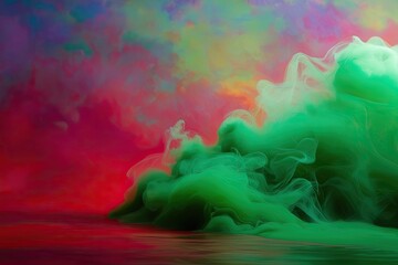 Lush Green Mist Streaming Through a Colorful Background