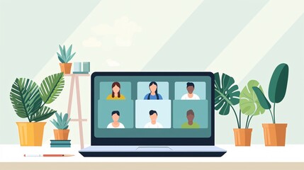 Poster - Video Conference with Diverse Team on Laptop