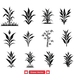 Sticker - Serene Meadow  Lush Grass Vector Silhouettes for Nature Designs