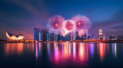Poster - Mesmerizing display of colorful fireworks lighting up the city skyline creating a stunning and captivating spectacle for New Year s Eve