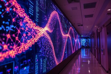 3D visualization of DNA structures on digital screens in a modern biotech research facility