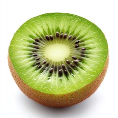 Close-up of a kiwi fruit slice with seeds.