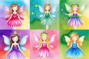 Vibrant Fairy Watercolor Character Illustrations for Festive Celebrations