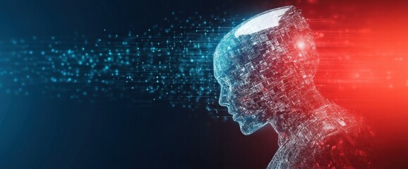 Wall Mural - A computer generated image of a person's head with a red and blue background