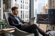© irawan - Businessman Working on Laptop with Stock Market Data on Monitors