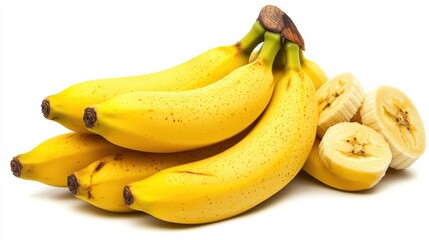 A perfect bunch of bananas, ripe and ready for export, isolated on a white background, emphasizing their quality, copy space --ar 16:9 --quality 2 --v 6.1 Job ID: bf0a0270-899d-4fa3-97fe-9c6506d0f606