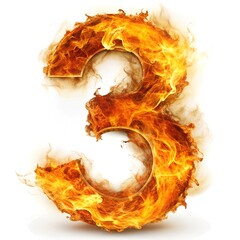 number 3 with fire effect on white background. number decoration style