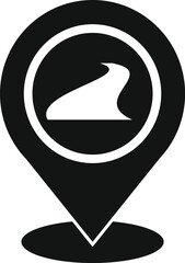 Poster - simple icon of a winding road inside a map pin, in black and white