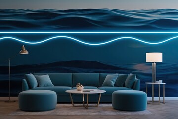 Sticker - Stylish Ocean Blue Neon Wave Aesthetic Design for Modern Spaces