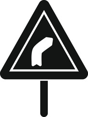 Poster - simple black and white icon of a traffic sign indicating a left curve in the road ahead