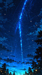 Wall Mural - anime clear night sky with glowing fireflies background art design backdrop