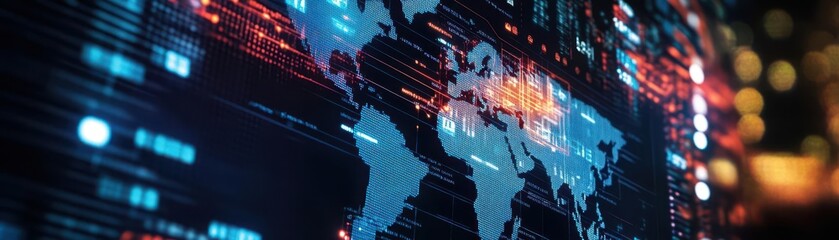 A digital display showing a multi-continent business plan, symbolizing global market diversification strategies