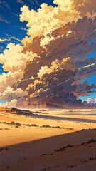 Canvas Print - anime heavy winds sweeping across barren desert background art design backdrop