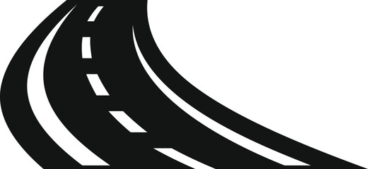 Poster - Black and white illustration of a winding road disappearing around a curve