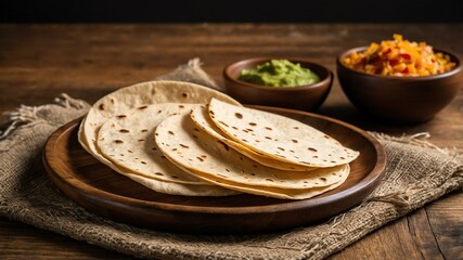 Wall Mural - mexican bread and sides dish tortillas isolated on an aesthetic plating, concept for advertisement background